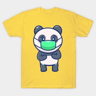 Cute Panda Wearing Mask Cartoon T-Shirt